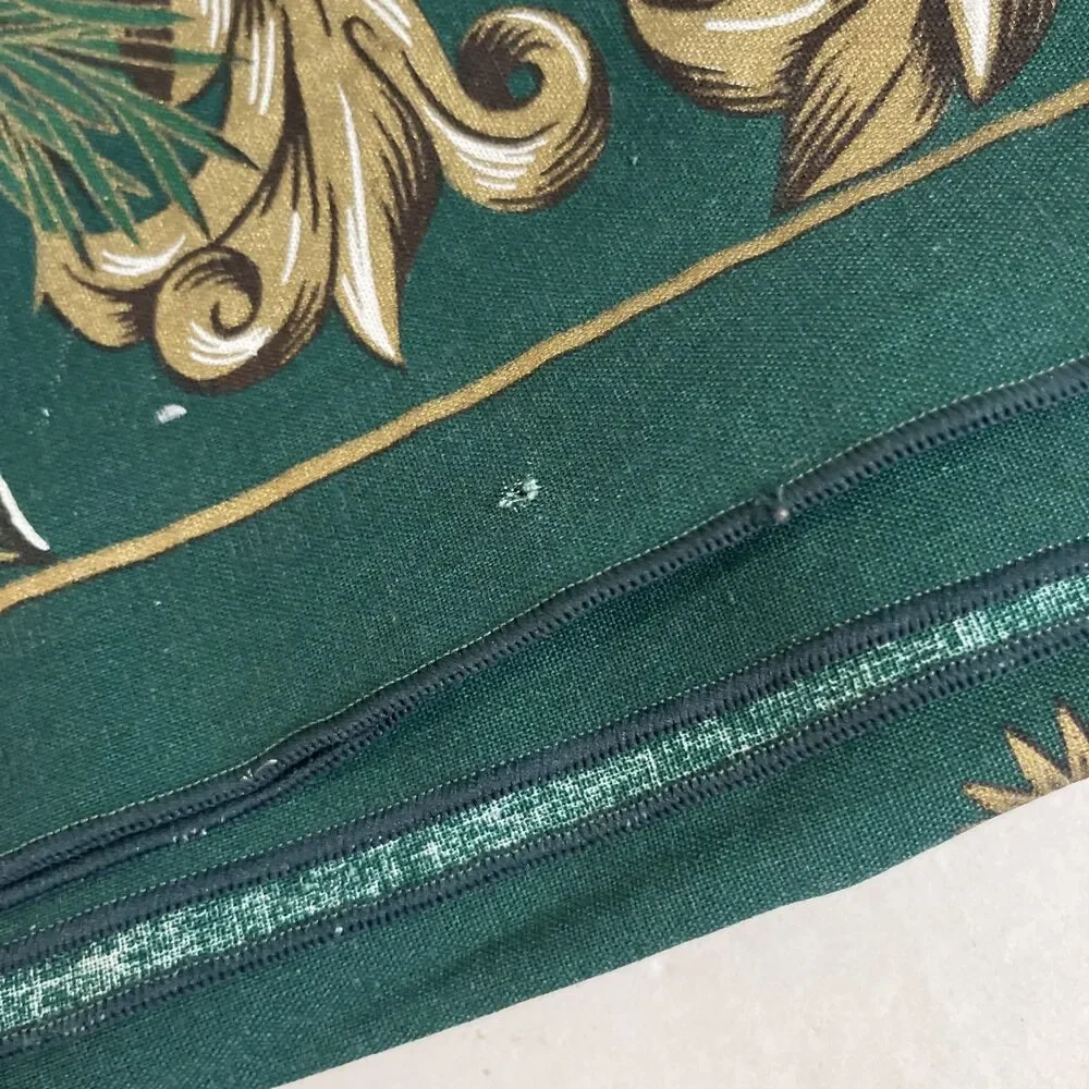 60x82 Vintage Christmas Tableclith Red Poinsettia Green Gold Scroll Work Brazil
